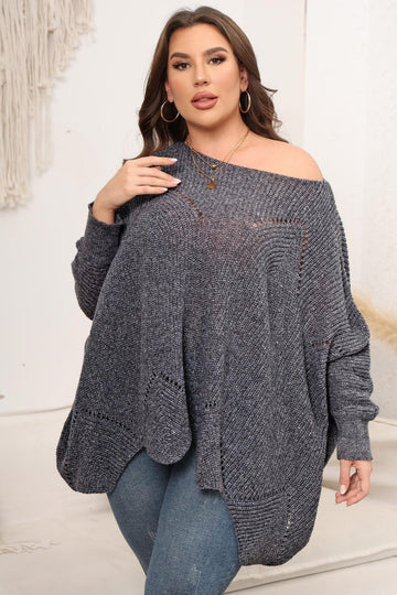 Woochic pull grande taille femme col rond en forme de cape découpé gris foncé 1XL